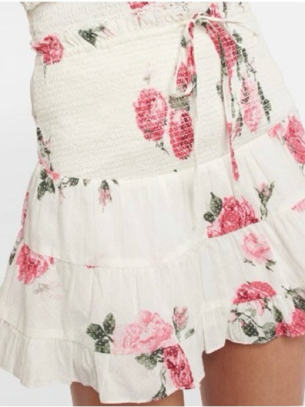 LoveShackFancy White Mini Skirt with Pink Floral Print